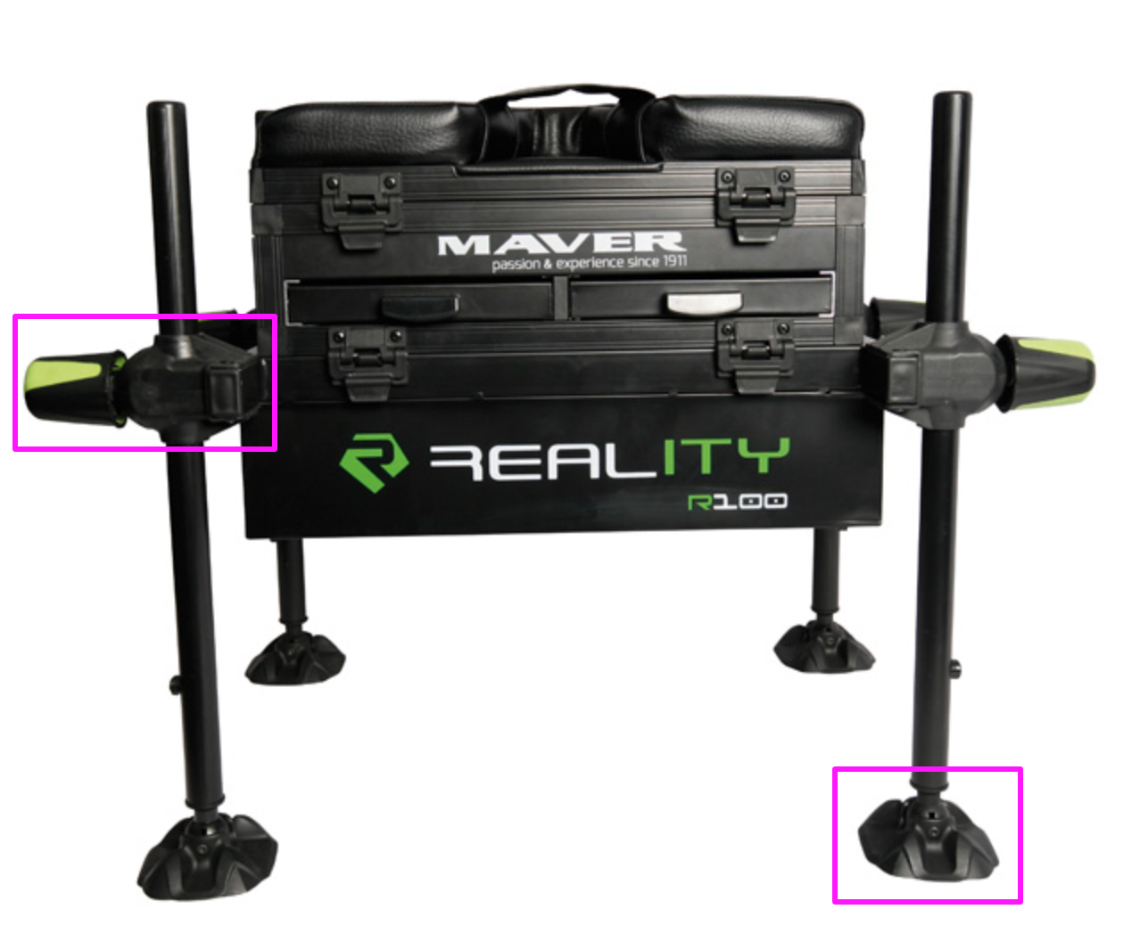 Maver R100 product image highlighting the adjustable legs and feet